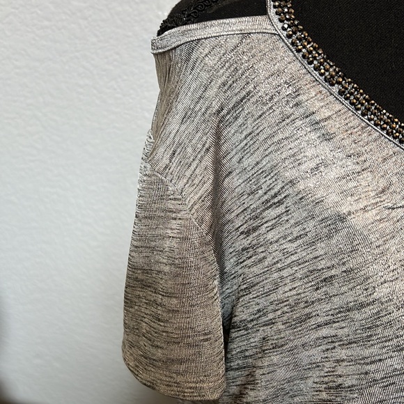 Juicy Couture Bedazzled Neck Line Silver Metallic Top - Picture 3 of 6